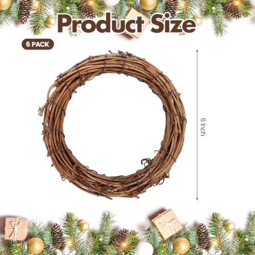 6 Inch Grapevine Wreaths Set - Natural Rattan Garland for Christmas & DIY Decor - 6 Pieces