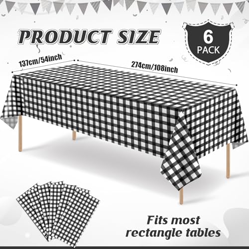 Black and White Gingham Disposable Tablecloths - 6 Pack, 54x108 Inches - Black / 6