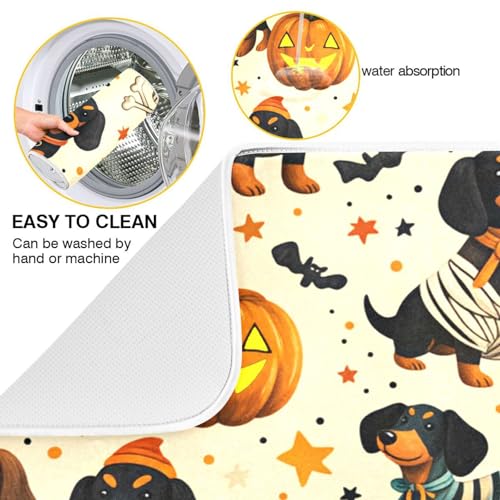 Halloween Dachshund Puppy Dog Pumpkin Dish Drying Mat - Multi 15/18 Inch