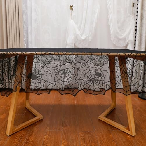 Halloween Black Lace Tablecloth 54x72 Inches Rectangular Spooky Decor
