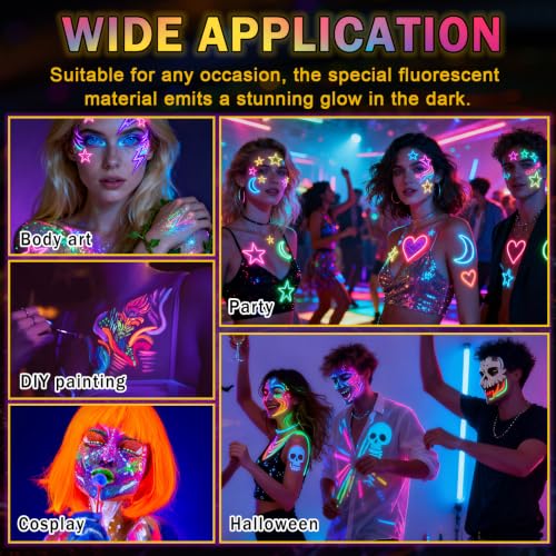 Glow in the Dark Face & Body Paint Markers - 12 Colors for Skin, UV Neon