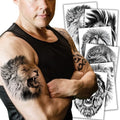 Black Lion Head Temporary Tattoos - 6 Sheets Realistic Cosplay & Party Stickers