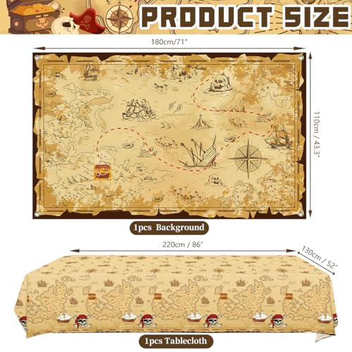 Pirate Party Decorations Kit for Kids - Plates, Cups, Napkins, Tablecloth, Balloons, Backdrop, Cake Toppers