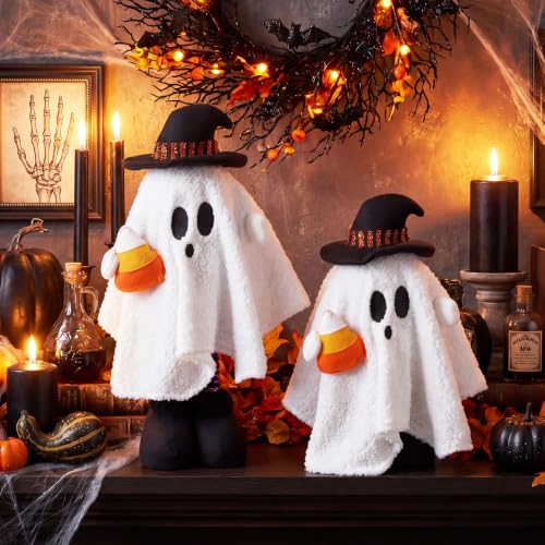Halloween Ghost Figurines Set - Stretchable 12-16 Inch with Witch Hats & Accents - Corn Style 11.8"