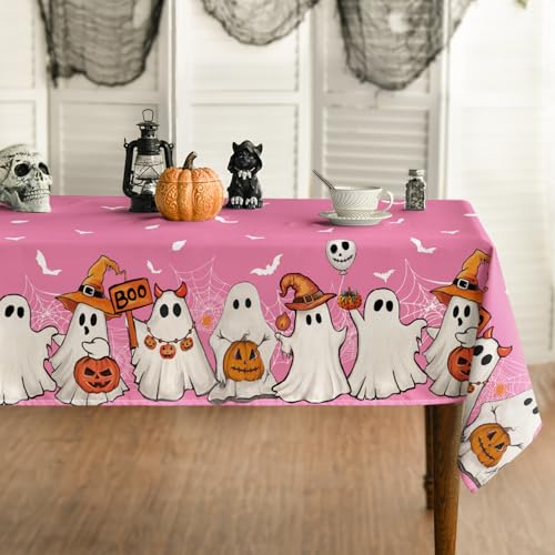 Pink Bat Ghost Halloween Tablecloth 60 x 140 Inch Rectangular Party Decor