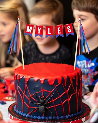 Personalized Spider Cake Topper with Custom Name for Kids Birthday Party Decor