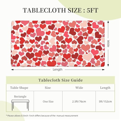 Waterproof Rectangle Elastic Edge Heart Shaped Tablecloth for Kitchen Dining 5FT