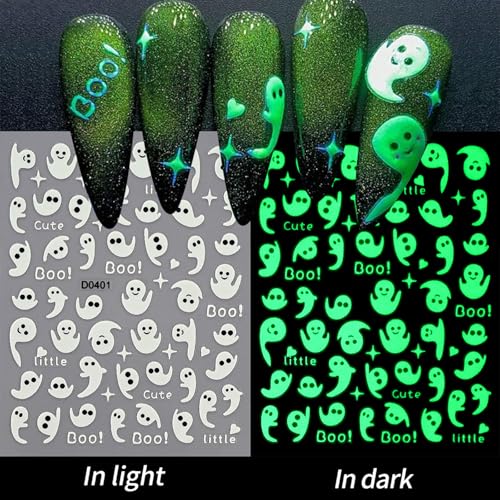 Halloween Nail Stickers Glow in The Dark 3D Self-Adhesive Spooky Art Set - Style04