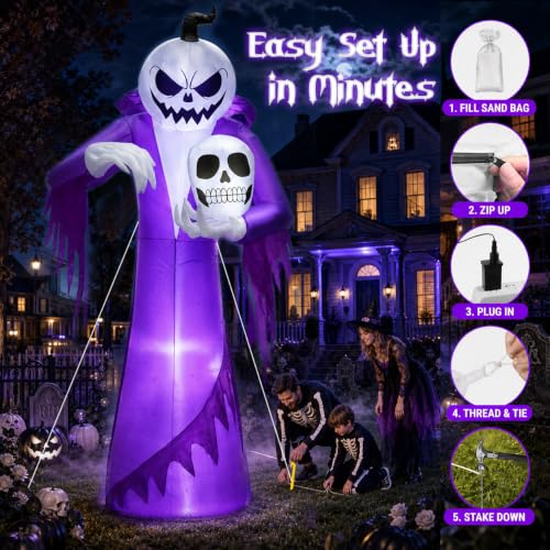 12FT Giant Halloween Inflatable Pumpkin Wizard with LED Lights Outdoor Decor