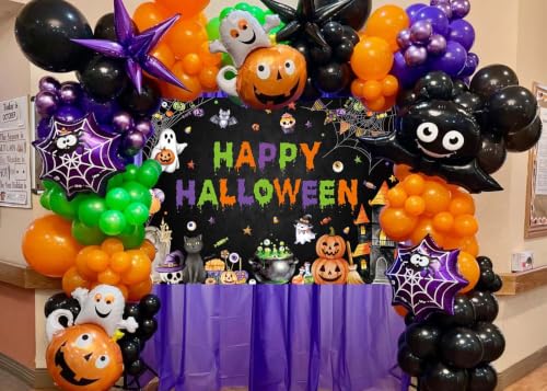 8X6FT Halloween Haunted House Banner with Ghosts & Pumpkins - Spooky Party Backdrop