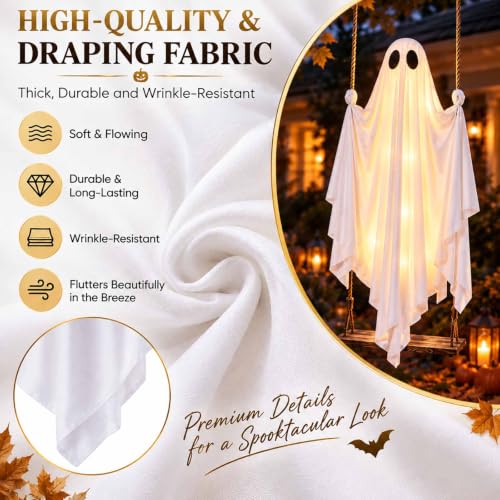 Large Outdoor Swinging Ghost Halloween Decoration - 4.5FT Hanging Ghost with Adjustable Ropes