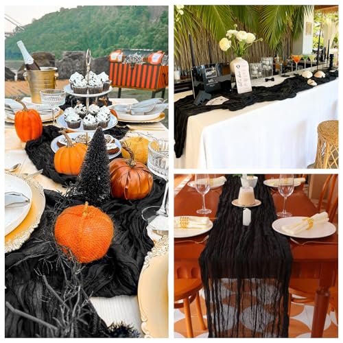 Black Cheesecloth Table Runner 35x120 Inches - 6 Pack, Reusable & Elegant