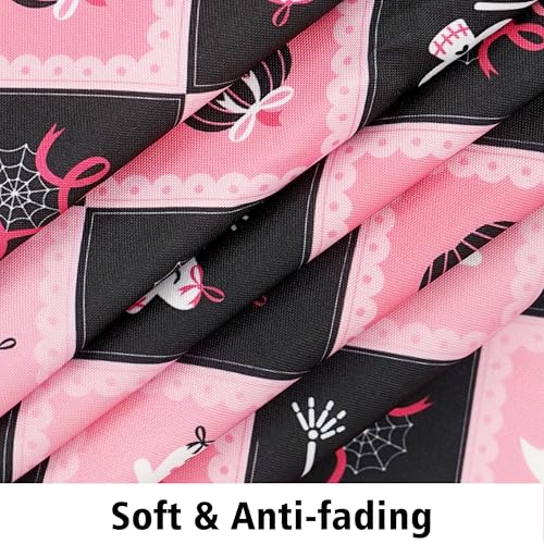 Cute Checkered Halloween Tablecloth 72x54 Inch Oval - Pink & Black Pumpkin Ghost Skull Decor