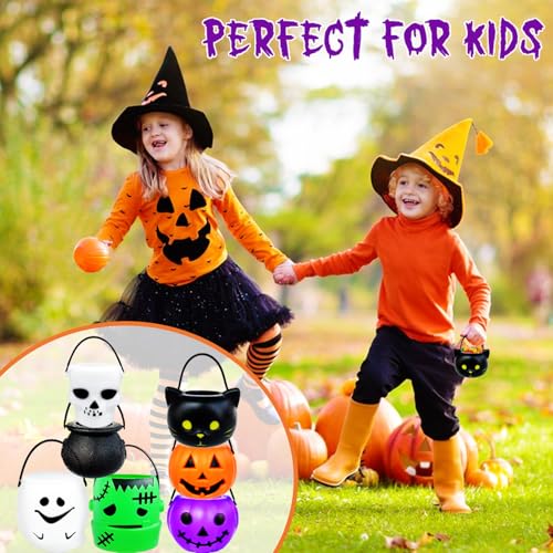 14 Pack Mini Halloween Candy Holders Ghost Pumpkin Cauldron Buckets with Candy Bags & Ties