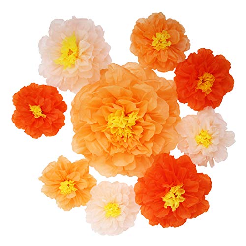 Orange Paper Flower Wall Decor - 20-Inch Large Fall & Party Decoration - Pack of 9 - Variation: Orange