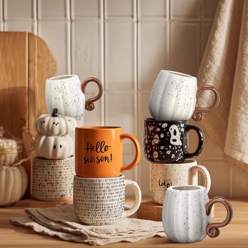 White Pumpkin Mug 16 oz Halloween Ceramic Coffee Cup - Set of 2