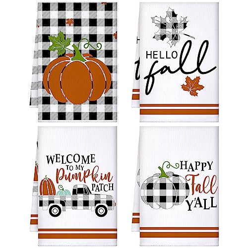 Fall Kitchen Towels Set - 4 Pack 16x24 Inch Autumn Decor Dish Towels