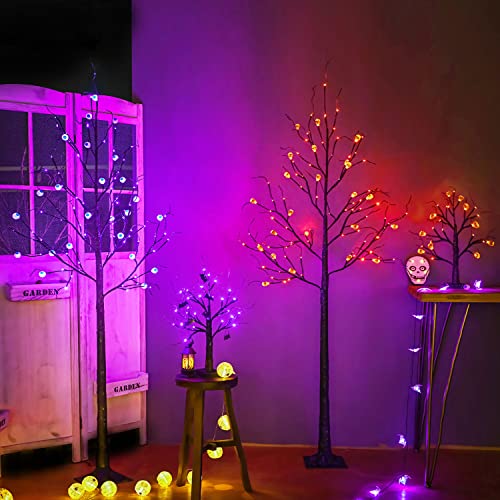6FT Black Lighted Halloween Tree with 96 LED Purple Lights & Eye Ornaments