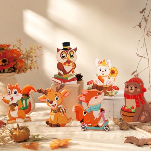 Fall Wooden Animal Decorations Set - Woodland Critters for Autumn Decor
