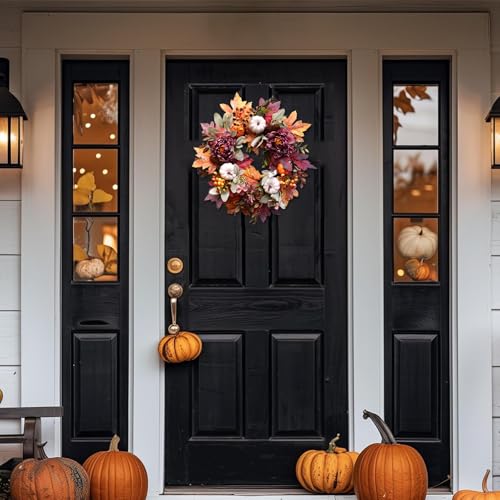 Fall Wreath for Front Door - Autumn Decor with Pink Variation - 20 Inch