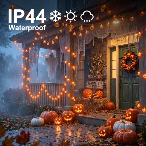 Halloween String Lights 16FT 50 LED Pumpkin Fairy Lights Battery Operated with 8 Modes