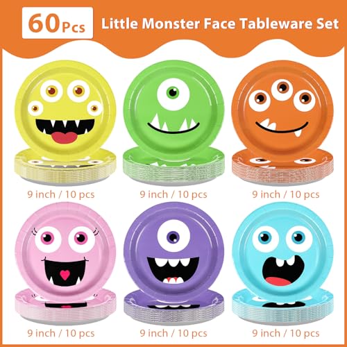 Colorful Face Plates 60Pcs 9-inch Cartoon Paper Plates for Birthday Party