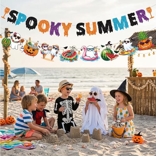 Blue Summer Ween Party Decorations - 2 Pcs Halloween & Summer Banner