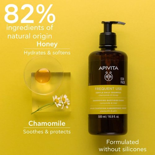 APIVITA Gentle Daily Shampoo - Hydrating & Soothing with Chamomile & Honey, Silicone-Free, 500 mL / 16.9 oz