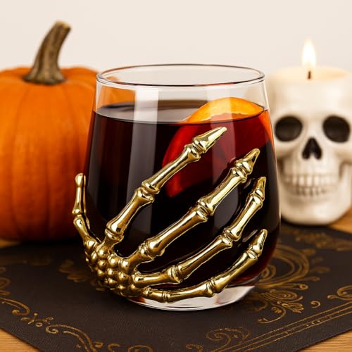 Halloween Skeleton Hand Stemless Wine Glass - 12.5 Oz Gold Skeleton Decor