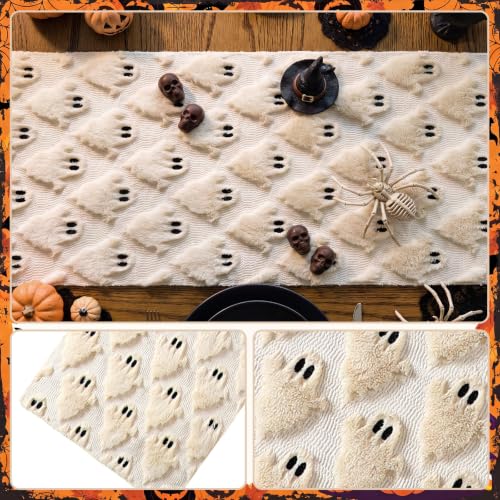 Halloween Ghost Table Runner Beige Plush 13x72 Inch Fall Decor - Variation of Ghost