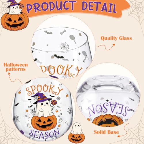 Halloween Stemless Wine Glasses Set - 4 Pieces, 17 oz Halloween Gifts for Women