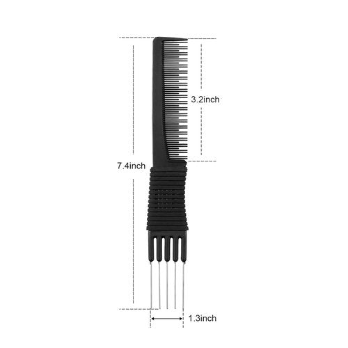 Leinuosen Carbon Lift Teasing Combs - 3 Pack with Metal Prong for Effortless Hair Styling | Black