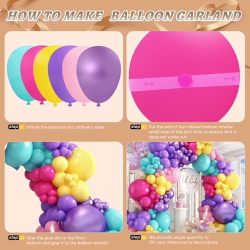 Purple Blue Pink Balloon Garland Arch Kit - 412pcs, 5-18 Inch Variations