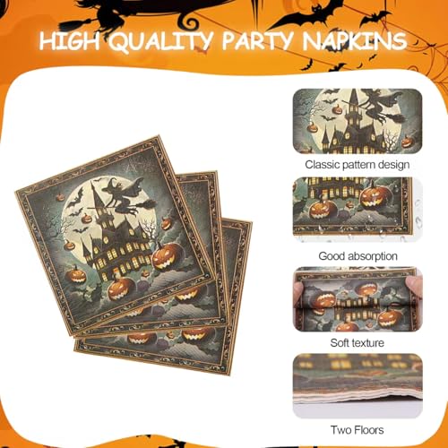 Gold Halloween Party Supplies Set for 25 Guests - Disposable Plates Forks Napkins