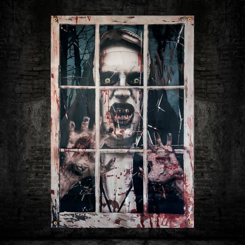 Halloween Window Decorations Scary Vampire Curtain - 32x47 Inches