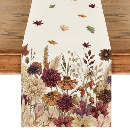 13x72 Inch Beige Fall Table Runner - Artoid Mode 210 GSM Home Decor