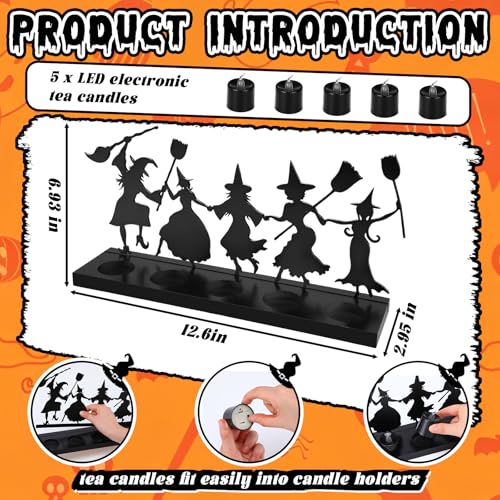 Bucherry Halloween Dancing Witches Metal Candle Holder with LED Decor - Variation of Dancing Witches