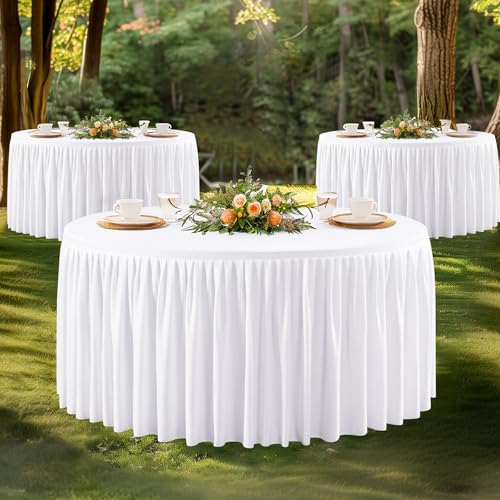 White 72 Inch Round Tablecloth - 2 Pack Wrinkle-Resistant Stretch Spandex Cover for Dining, Weddings, Parties