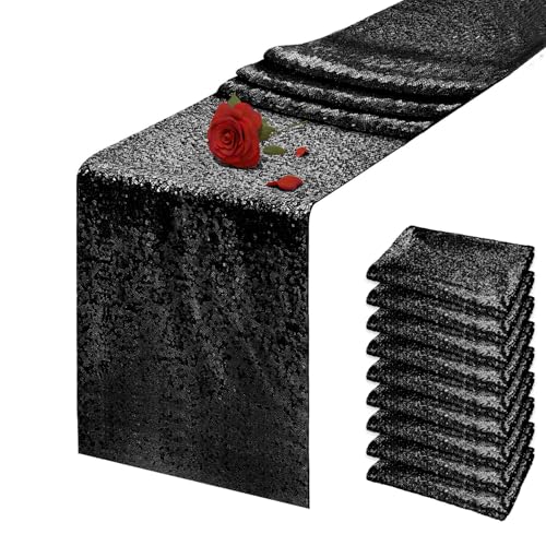 Black Sequin Table Runner 12 x 72 Inches - 10 Pack, Party & Event Decor