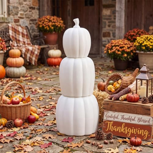Halloween Stacked Plastic Pumpkin Decoration - DIY White Fall Decor, 29.7 inch