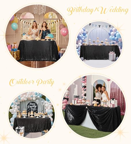 Black Sequin Rectangle Tablecloth 60x102 Inches for Wedding Party Banquet
