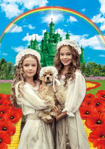 Green Castle Rainbow Floral Backdrop 8x10FT - Baby Shower & Party Decorations