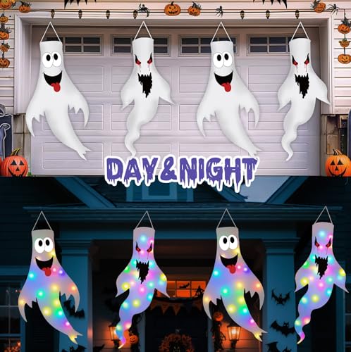 Light Up Ghost Halloween Decorations Outdoor Indoor 2 Pack - Spooky Yard Decor with LED Lights - 47.2 Inch