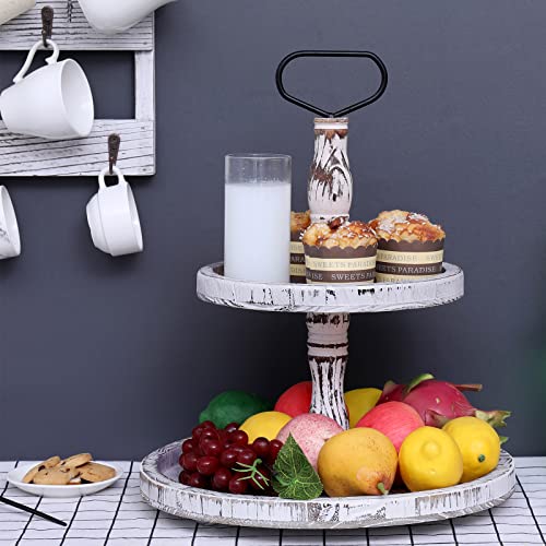 2-Tier Round Rustic Cupcake Stand with Handles - Cake Display & Dessert Tray