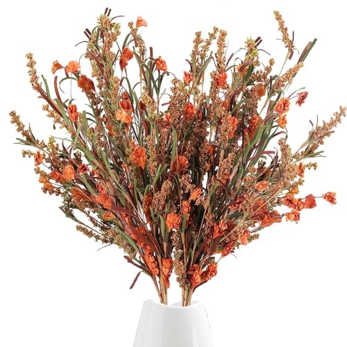 Burnt Orange Fall Flowers Artificial Stems 26in Bouquet for Home Decor