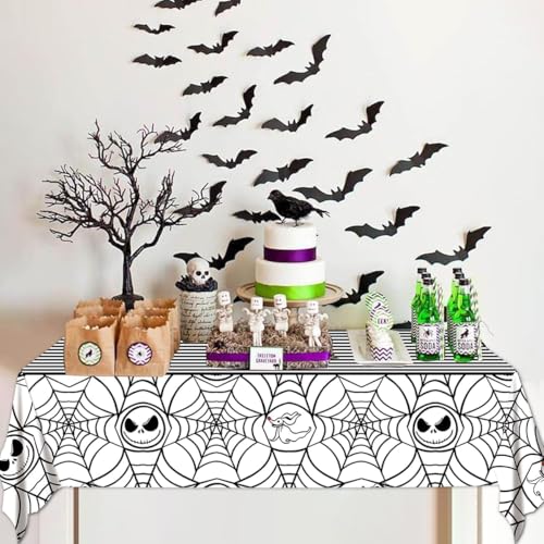 Disposable Christmas & Halloween Tablecloth Set - 3PCS Web Pattern Party Cover