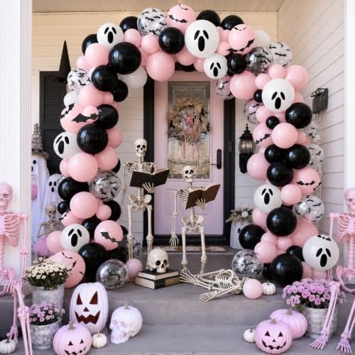 Pink Black Halloween Balloons Set - 35pcs 12 Inch Latex & Foil Decorations with Spider & Ghost