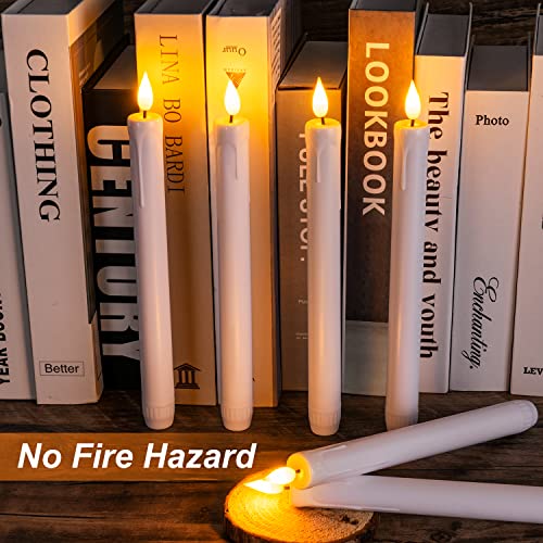 Homemory 12 Pcs White Flameless Taper Candles with Remote Timer - Safe Indoor LED Candlesticks, 9.6 Inches