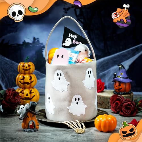 Halloween Boo Basket Trick or Treat Basket Set - Beige, 2 Pcs with Flags