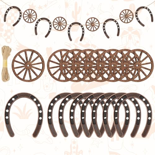 Western Party Decorations Set - Cowboy Horseshoes & Wagon Wheels, Table Centerpieces